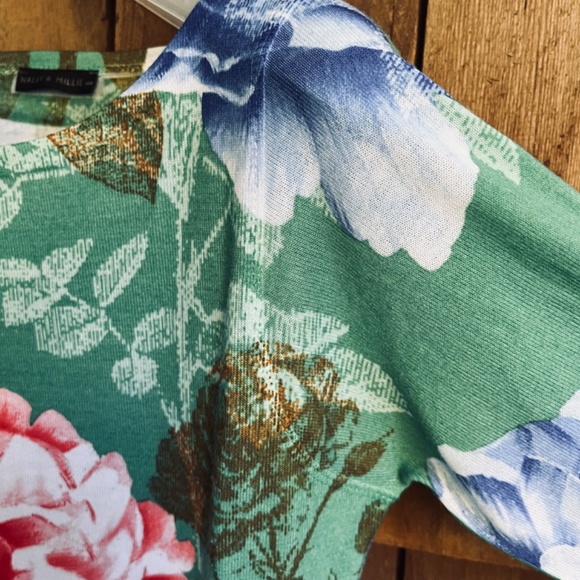 Nally & Millie 🇺🇸 Floral Print Long Sleeve Knit Shift Sweater Dress Tunic M - Picture 4 of 13